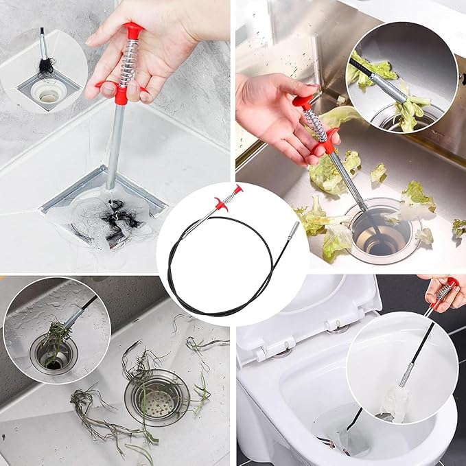 Drain Snake,61 inch Flexible Grabber Claw Pick Up Reacher Tool,Drain Clog Remover - Gutter Cleaning Tools for Home Sink, Bathroom Tub,Drain, Toilet, Tight Spaces