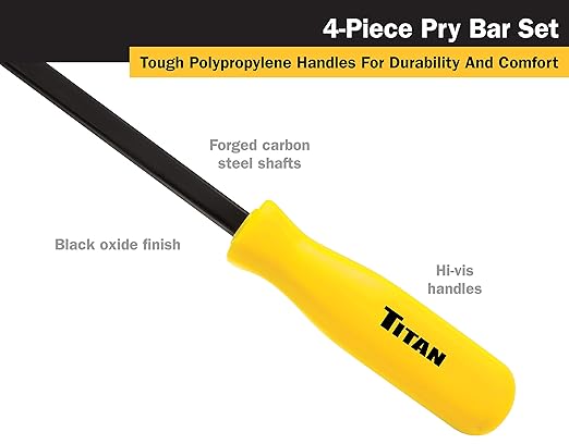 Titan 17101 4 pc. Pry Bar Set, Includes 8-Inch, 12-Inch, 18-Inch, and 24-Inch Pry Bars