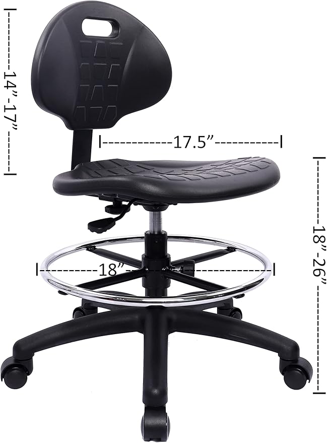 CHAIR MASTER Drafting Stool - Easy to Clean! Ergonomic Polyurethane Chair. Seat Height Adjustable w/Heavy Duty Footring for Home, Automotive, Lab, Cleanroom (Standard Casters, Medium Stool)