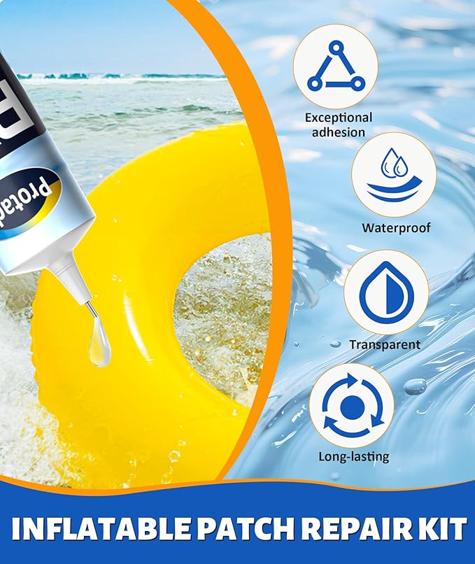 Air Mattress Patch Kit, Heavy Duty Waterproof Vinyl Repair Patch Kit, 80 ML Inflatable Patch Repair Kit for Air Mattresses, Swimming Pools, Hot Tubs, PVC Boats, Tent, Kayaks, Inflatable Toys