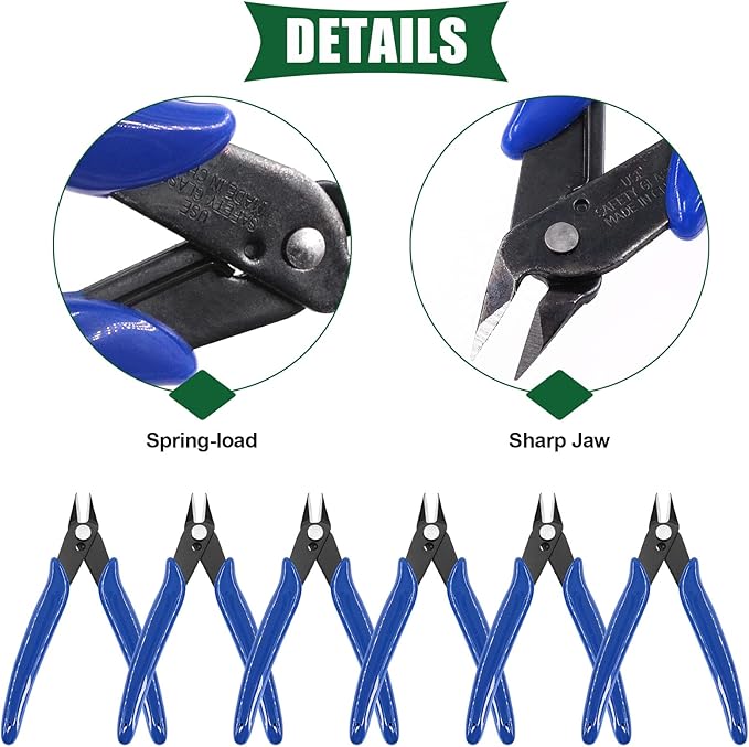 Keadic 12Pcs 5" Wire Cutters with Internal Spring and Soft Rubber Handle, Mini Flush Cutters, Micro Cutting Pliers Wire Nippers, Small Side Cutters for Hobby Modeling Jewelry Electronic Crafts (Blue)