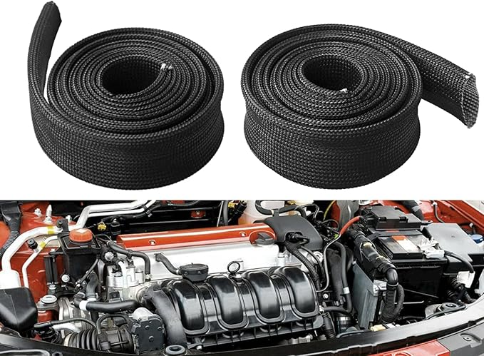 Fiberglass Hose Heat Shield Sleeve Spark Plug Wire Heat Protector Boots Auto Hose Roll 2500 Degree for Car&Auto Wire Loom Brake Line Cable (Black 1/2" IDX10')