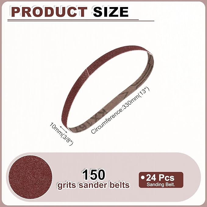 HARFINGTON 3/8 x 13 Inch Sanding Belts, 24 Pcs 150 Grits Aluminum Oxide Abrasive Belt Sander File Belt for Woodworking, Metal Polishing, Knife Sharpener