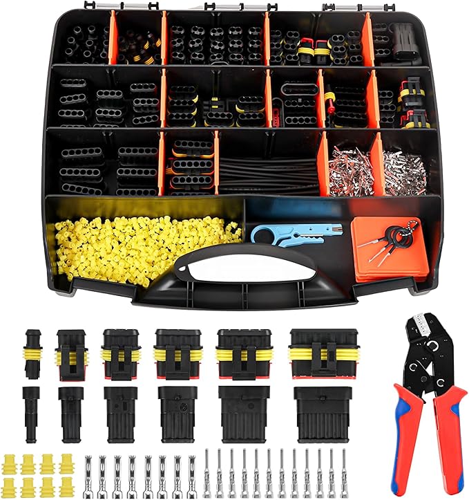 1099PCS 64 Kits Waterproof Automotive Electrical Connectors Plug Kit, 1/2/3/4/5/6 Pin Wire Connector with Ratchet Crimping Tool, Wire Stripper, Terminal Removal Tool, Heat Shrink Tubes