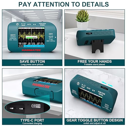 HANMATEK HO11 Handheld Digital Oscilloscope - 10MHz Bandwidth, 48MSa/s High-Precision Sampling, 2.8" TFT Display, USB Rechargeable, Advanced Trigger System, Portable for Fieldwork
