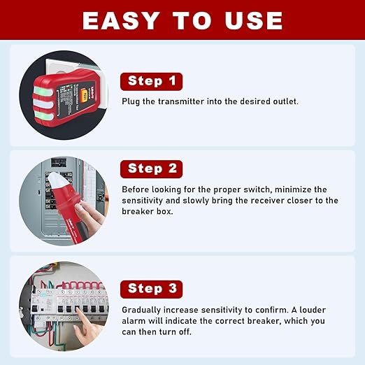 UNI-T AC Circuit Breaker Finder and Tracer Tool Kit with Electrical Integrated GFCI Outlet Tester, AC 90-120V USA Plug + Adjustable Sensitivity Beeper Indicattion+ Flashing LED Light - UT25A