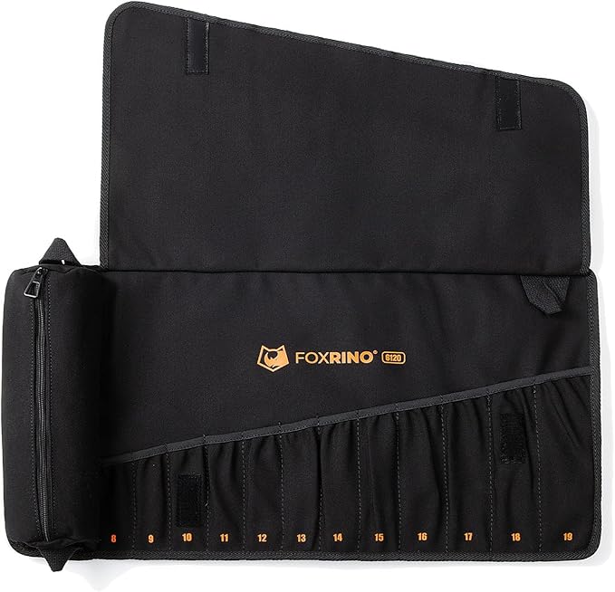 Wrench Roll, Wrench Roll Up Pouch, Gifts for Men Father Dad Mechanic, Heavy Duty Canvas Wrench Organizer Bag (Black, 12+1 Metric)