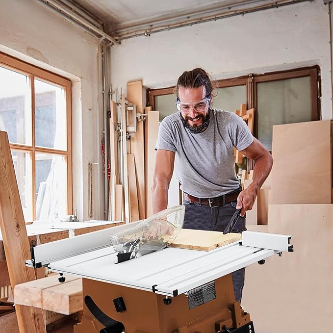 PioneerWorks 10 Inch Table Saw, 15A Multifunctional Saw With Stand & Push Stick, 90° Cross Cut & 0-45° Bevel Cut, 5000RPM, Adjustable Blade Height for Woodworking