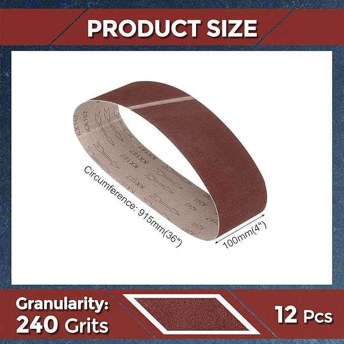 12 Pcs Sanding Belts 4 x 36 Inch 240 Grit Aluminum Oxide Abrasive Sandpaper for Belt Sander Metal Grinding Wood Working Weld Rust Removal
