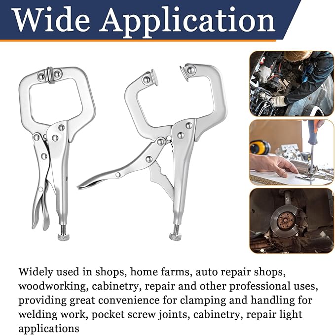12 Pcs C Clamps Locking 6 Inch Heavy Duty Welding Pliers with Swivel Pads Adjustable Vise Grip Clamp for Shop Woodworking Cabinetry Repair Home Farm and Auto Workshop