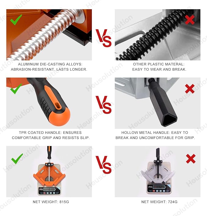 Right Angle Clamp, [2 Pack] Single Handle 90°Aluminum Alloy Corner Clamp, Right Angle Clip Clamp Tool Woodworking Photo Frame Vise Holder with Adjustable Swing Jaw - Orange