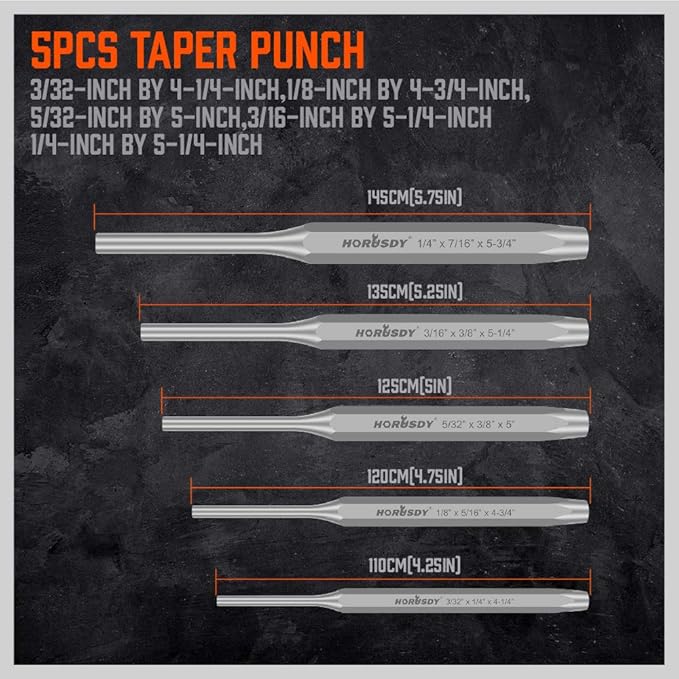 HORUSDY 16-Piece Punch and Chisel Set, Including Taper Punch, Cold Chisels, Pin Punch, Center Punch