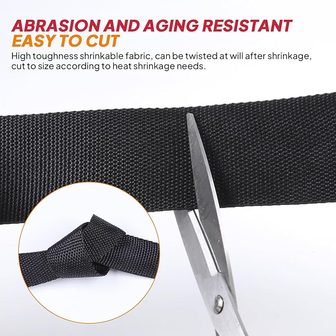 Black 2:1 Ratio Automotive Heat Shrink Braided Sleeving,Wear-Resistant Flat Woven Shrinkable Sleeve Fabric Car Cable Wires Hoses Protection (1-3/8"-8ft)
