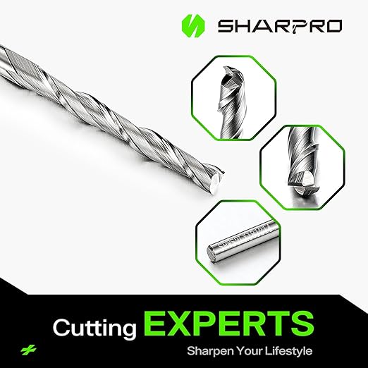 Spiral Upcut Router Bit Set 1/8 Inch Shank 1/8 Inch Cutting Dia. 1'' CL. Extra Long 2-1/4'' OVL. Carbide Upcut CNC Router Bit, Ideal for Wood Engraving and Plunging Applications