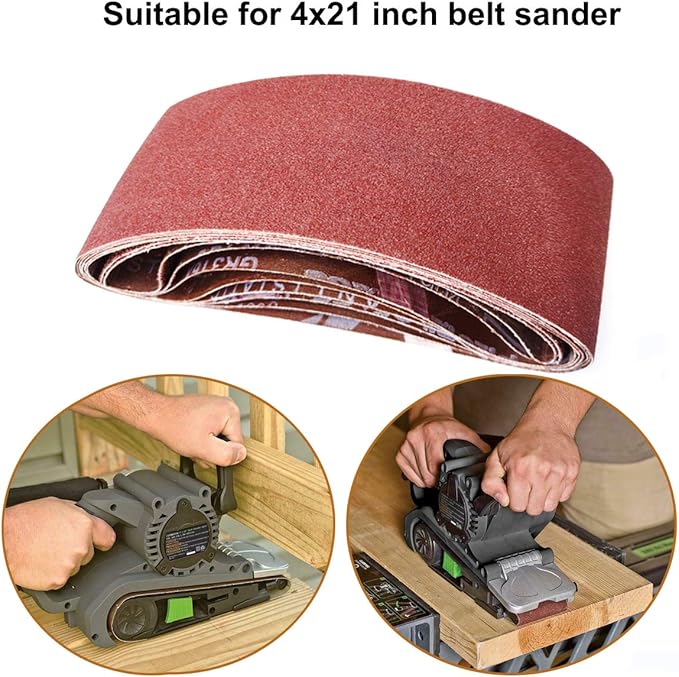 4 x 21 Inch Aluminum Oxide Sanding Belts, 2 Each of 40/80/120/150/240/400 Assorted Grits Abrasive Belts for Belt Sander, 12-Pack