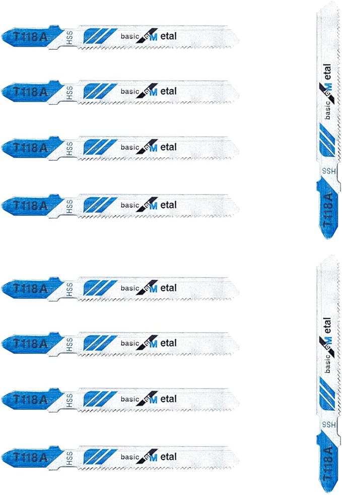 10-Piece T118A 3 Inch 21 TPI Assorted T-Shank Jig Saw Blades Set for Cutting Metal