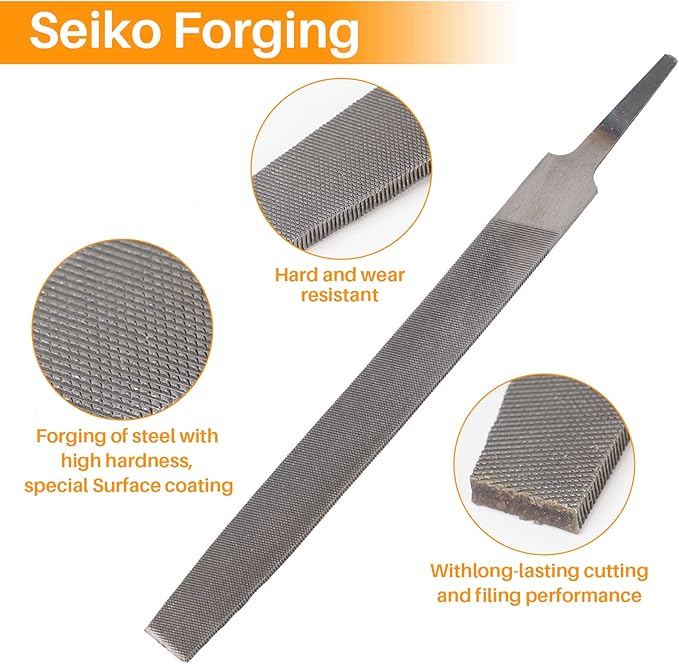 8" Flat Medium Cut File, Double Cut Teeth, Made of High Carbon Steel, Single Hand File Without Handle, Suitable for Shaping Metal, Wood, etc.
