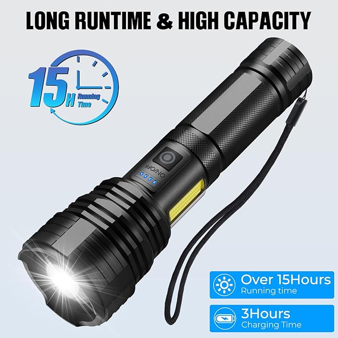 Flashlights LED High Lumens Rechargeable, High Lumen Super Bright Flashlight, USB Fast Charging High Powered Flash Light, Powerful IPX7 Waterproof Handheld Flashlights for Home,Camping(2 Pack)