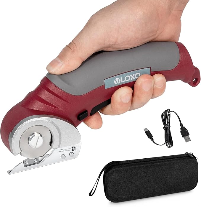 VLOXO Cardboard Cutter, Cordless Electric Scissors with Safety Lock, 4.2V Electric Box Cutter Multi-Cutting Tools, Rechargeable Powerful Scissors for Carpet Leather Felt with Storage Box