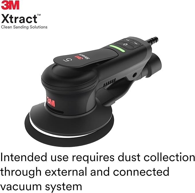3M Xtract Electric Random Orbital Sander, Ergonomic and Lightweight ROS, 88762, 5 in, Central Vacuum, 3/32 in Orbit, 110V, 350W Motor, Metal Fabrication, Woodworking,Black