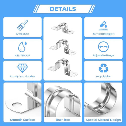 24Pcs 1 3/8 Inch (35mm) 304 Stainless Steel Conduit Clamps, U-Tube Strap Pipe Clamp 2 Hole Strap U Bracket Rigid Pipe Metal Conduit Strap Tension Clips U-tube Clamp