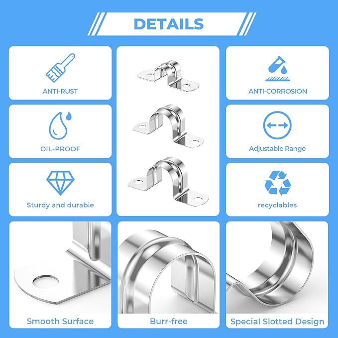 24Pcs 2 3/4 Inch (70mm) 304 Stainless Steel Conduit Clamps, U-Tube Strap Pipe Clamp 2 Hole Strap U Bracket Rigid Pipe Metal Conduit Strap Tension Clips U-tube Clamp