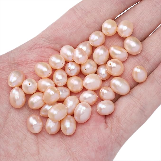 Natural Pearl Beads Rice 8-9mm Pink Freshwater Cultured Loose Gemstone Beads for DIY Jewelry Making 13.8''/Strand HQ