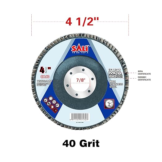 Sali 20 Pack Flap Disc 40 Grit 4.5" x 7/8-Inch Sanding Disc Bevel Type #29 Premium and Industrial Grade Angle Grinder Grinding Wheel High Performance Edge Grinding