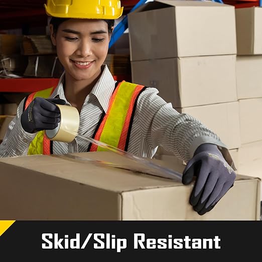 COOLJOB 3/6/12 Pairs Nitrile Rubber Coated Nylon Safety Work Gloves, Dotted for Non-Slip Grip, Breathable Soft Seamless Knit Nitrile Dipped Gloves for Warehouse, Home Improvement, Yard, Grey Small