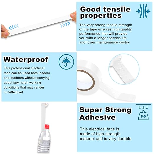 Romeda 9 Pack Electrical Tapes, Electrical Tape Water, Sun, and Oil Resistant, Electrical Tape is Suitable for Most Domestic, Commercial, and Industrial environments - White
