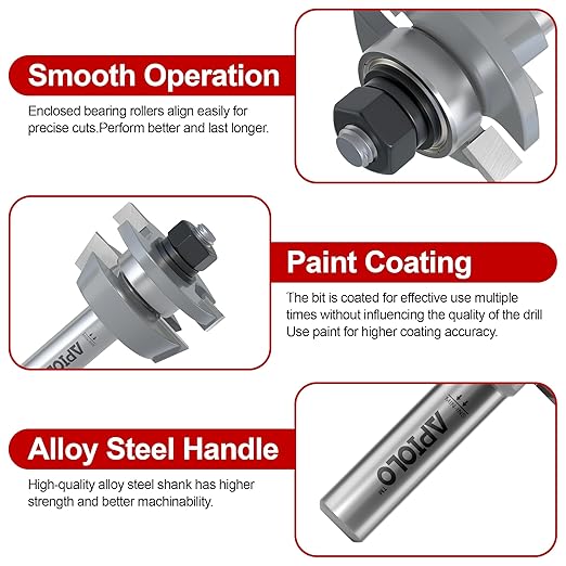Professional 2PCS Shaker Style Rail and Stile Router Bits Set 1/2 Inch Shank, 3/8 Inch Cutting Depth, Up to 7/8 Inch Stock, Perfect Door Frame Shaper Cutters Raise Panel Making Router Bit Set
