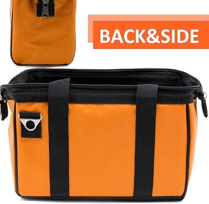Tool Bag 13 Inch Waterproof Orange Tool Organizer with Wide Mouth and Shoulder Strap for Power and Small Hand Tools Oxford Cloth Fabric(5 pockets)