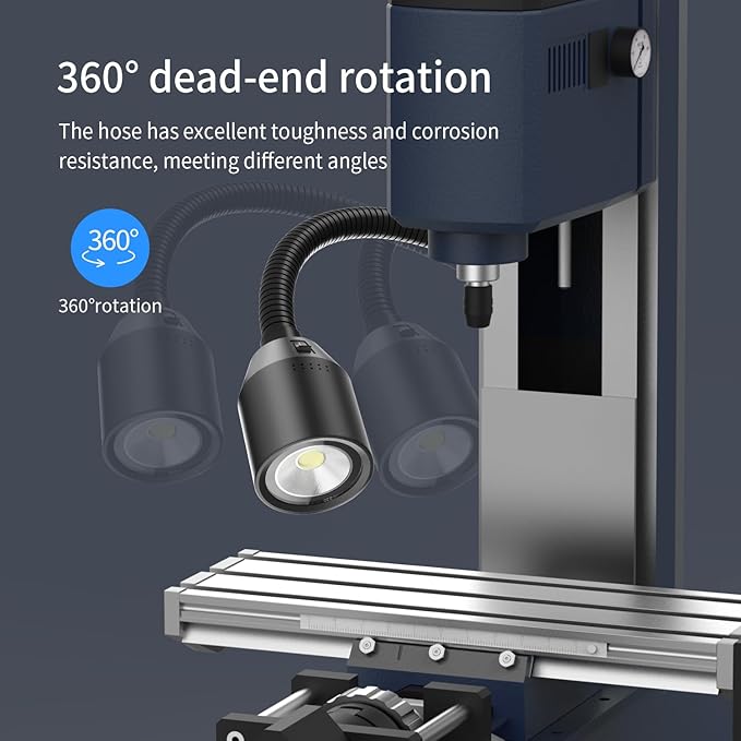 LED Work Lights - 450 Lumens COB Lamp, Flexible Gooseneck, Screw-Fixed Base, Ideal for Machine Tools, Lathe Workbenches
