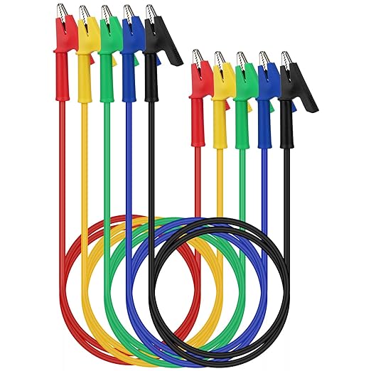 SWANLAKE 5-Piece Dual-Ended Alligator Clip Test Leads, 1000V 15A 3.5ft/1M Electrical Alligator Clips, Flexible Copper Cable Crocodile Clip, Mini Jumper Wires with Gator Clips