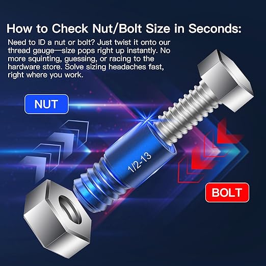 Thread Checker, Bolt Size Finder, 52 PCS Nut and Bolt Thread Checker 28 Inch & 24 Metric Thread Gauge, Thread Checker Standard and Metric