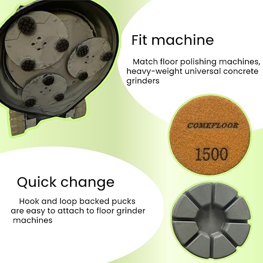 Diamond Floor Polishing Pucks for Terrazzo, Marble, Granite, Concrete Floor, 3 Inch 15mm Resin Bond Hook and Loop Polishing Pad, 1500#, 3PCS