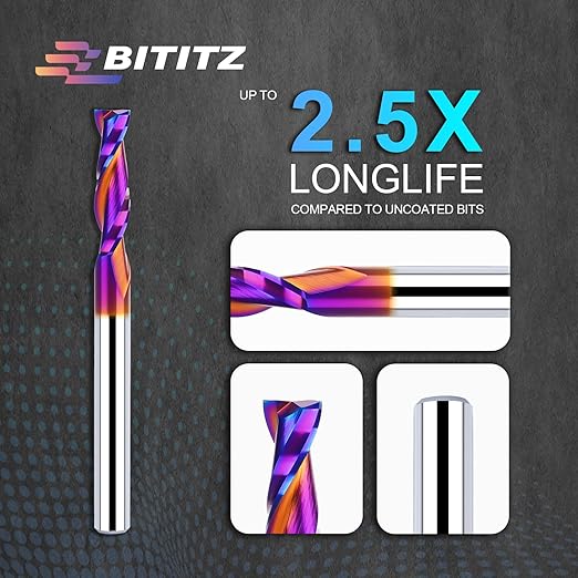 1/4 Upcut Spiral Router Bit 1/4 Inch Shank 1 inch Cutting Length with Extra Long Life Coating CNC Router Bits End Mill for Wood Cutting, Slot Mortise, Engraving