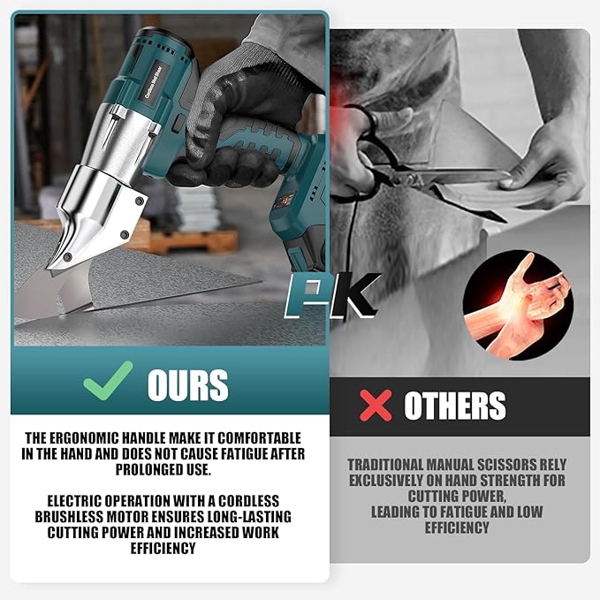 Cordless Sheet Metal Shear Compatible With Ma-kita18V Battery, Brushless Electric Metal Scissors Cutting Thickness 18GA Metal, Iron 360 Degree Pivoting Head, Only Tool (Blue for Makita)