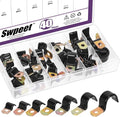 Swpeet 40Pcs 7 Size 6mm-25mm 1/4" Galvanized Hole Vinyl Coated One Hole Unilateral Cable Clamps Assortment Kit, Rubber Cushioned Insulated Clips, Metal Wire Clamps for Pipe Cables Wires