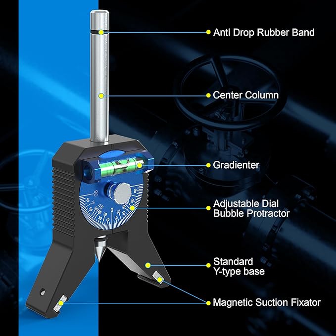 Pipe Center Finder, Pipe Marking Center Tool, Locate and Mark the Center of Pipes 0.8 Inches and Above, Y-shaped Base has Magnetic Design, Adjustable Dial Bubble Protractor without Tools