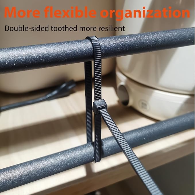 8 Inch Zip Ties Double Sided Toothed,65LBS Tensile Strength Heavy Duty Cable Wire Ties With Self-Locking Adjustable More Durable Nylon Tie Wraps for Indoor Outdoor（200 Pack）