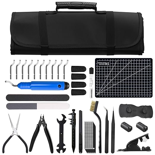 DECKIT 3D Printer Tool Kit 48Pcs 3D Printing Accessories Set with Deburring Tool, Nozzle Cleaner, Art Knife, Caliper Pen, Tube Cutter & Storage Bag | for All Printers/Removal/Cleaning/Finishing