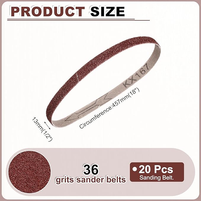 HARFINGTON 1/2 x 18 Inch Sanding Belts, 20 Pcs 36 Grits Aluminum Oxide Abrasive Belt Sander File Belt for Woodworking, Metal Polishing, Knife Sharpener