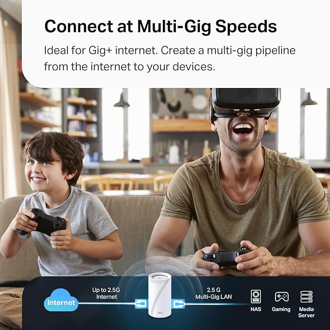 TP-Link Deco BE63 Tri-Band WiFi 7 BE10000 Whole Home Mesh System- 6-Stream 10 Gbps, 4x2.5G Ports Wired Backhaul, 4X Smart Internal Antennas, VPN, MU-MIMO, HomeShield, Free Expert Support (2-Pack)