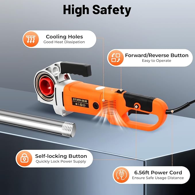 2300W Electric Pipe Threader Kit, Portable Pipe Cutter 6-Die Set (1/2" to 2") Heavy-Duty Hand-Held Power Drive Pipe Threader Machine Kit with Carrying Case for Steel/PVC/Conduit Piping, 26RPM