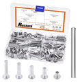 151Pcs 5 Sizes M6 Aluminum Flat Head Semi Tubular Rivets Assortment Kit with Punch, Partial Hole Tubular Rivets Round Flat Head Semi Tubular Rivet Silver Tone for Household Industry Repairing