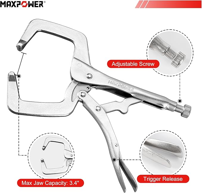 MAXPOWER 11-inch Locking C Clamp, Heavy Duty C-Clamp Locking Pliers with Regular Tips for Welding