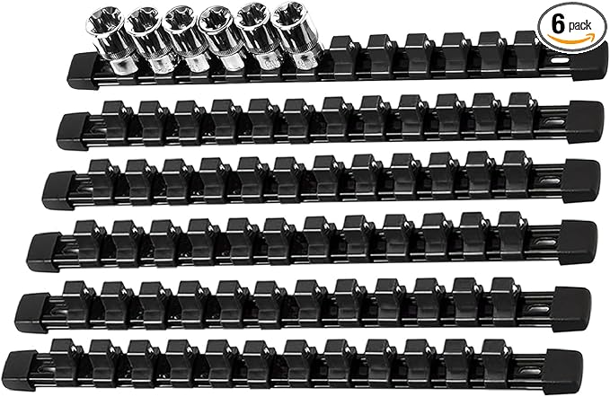 AMM 6-Piece Socket Organizer, 1/2 inch Drive ABS Tools Socket Holder,Heavy Duty Socket Racks, Premium Quality Socket Clip Rail Holder,The best tool trays in the garage