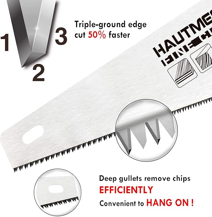 HAUTMEC 20-Inch Universal Hand Saw, Long Wood Saw with 8 TPI Triple-Ground Teeth, Low-Friction Blade & Ergonomic Handle, Pro Handsaw for Wood, Plywood, Plastic & Branch Cutting – HT0025