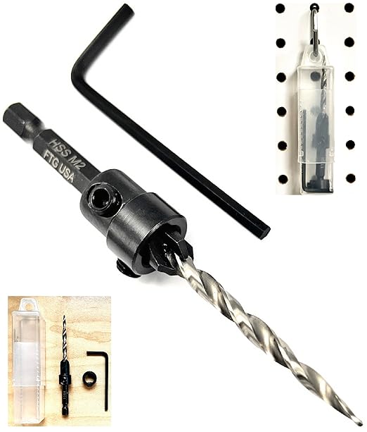 FTG USA Adjustable Wood Countersink Drill Bit #8 (11/64") with Tapered Drill Bit for Woodworking